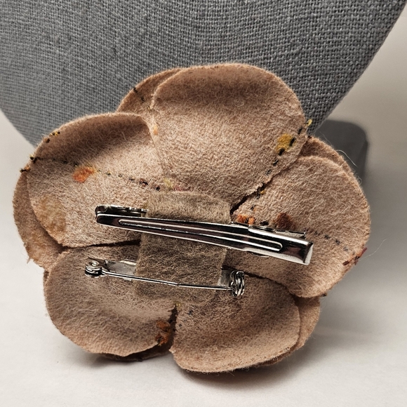 Cloth Rose Brooch &/or Clip ☆Stitching Design Yellow & Orange - Picture 6 of 10